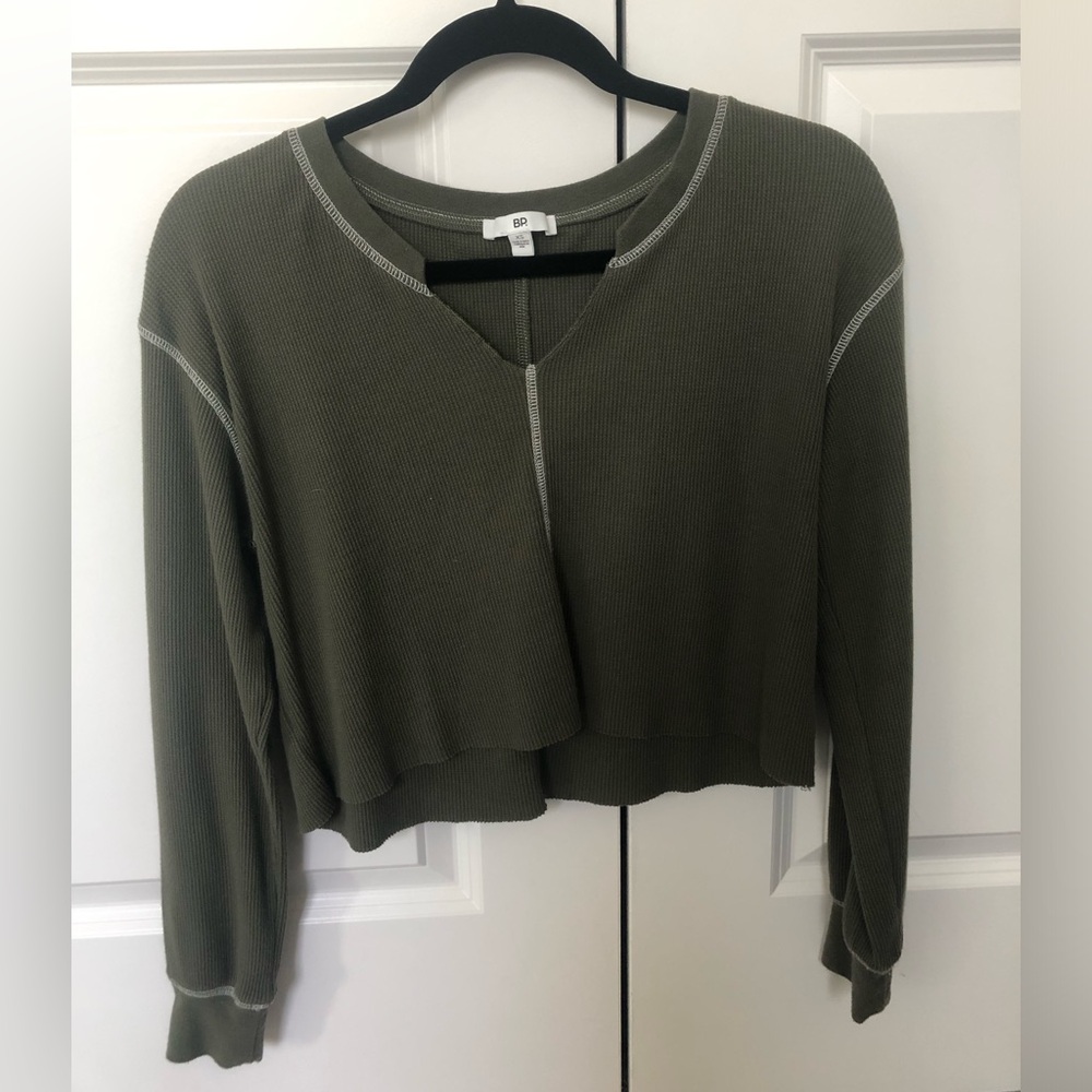BP. Waffle Knit Long Sleeve Crop Top